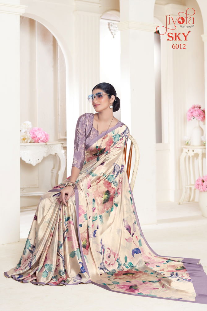 Sky By Jivora Crepe Digital Printed Casual Wear Saree Wholesalers In Delhi